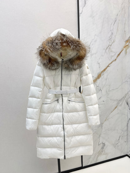 Mon 25 Raccoon fur collar hooded long down jacket（WHITE/BLACK/KHAKI/GREEN）