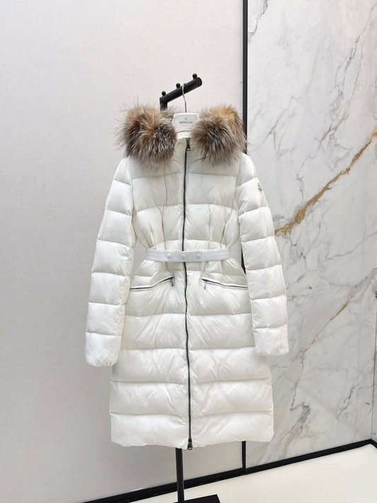 Mon 25 Raccoon fur collar hooded long down jacket（WHITE/BLACK/KHAKI/GREEN）