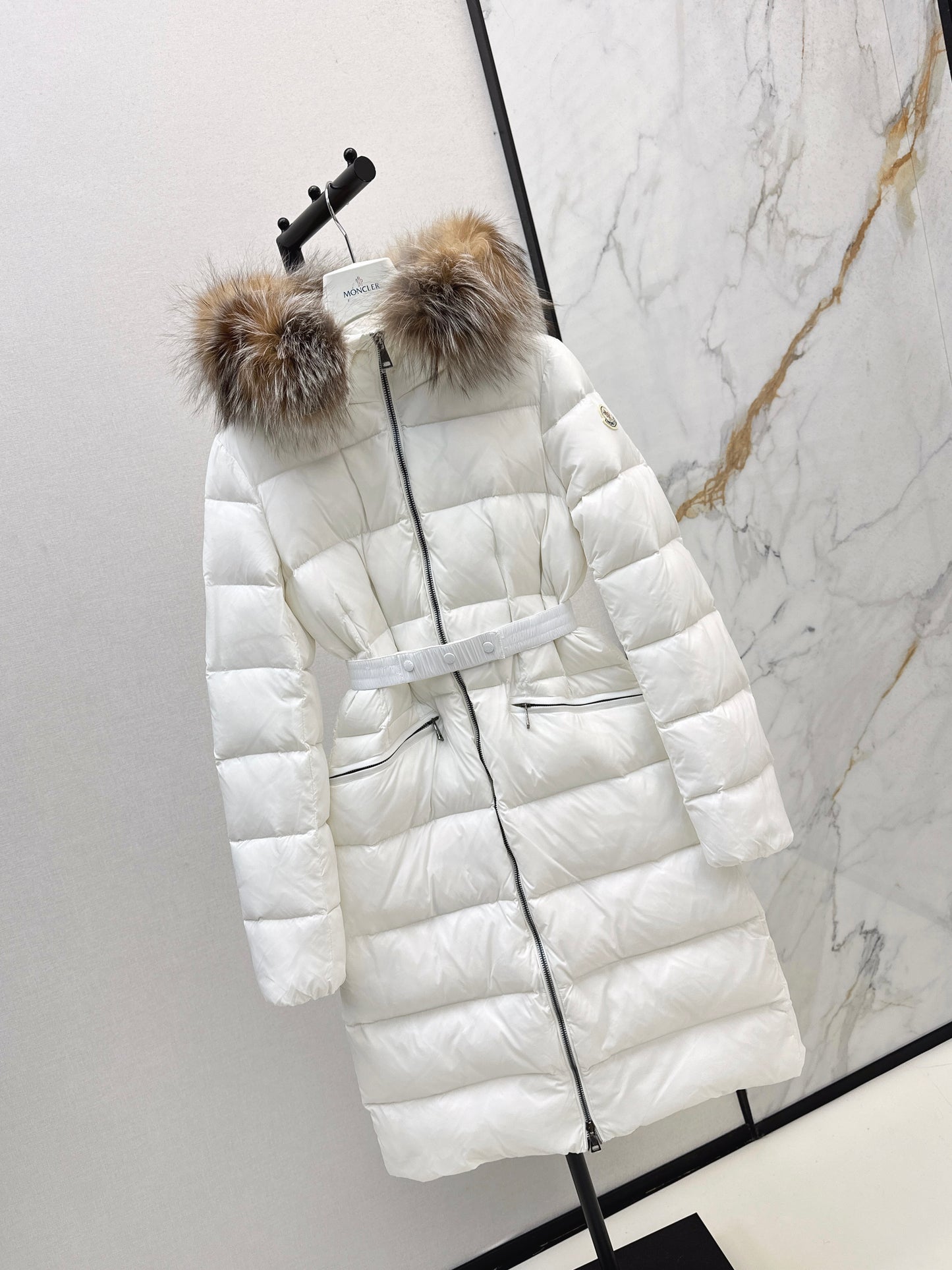 Mon 25 Raccoon fur collar hooded long down jacket（WHITE/BLACK/KHAKI/GREEN）