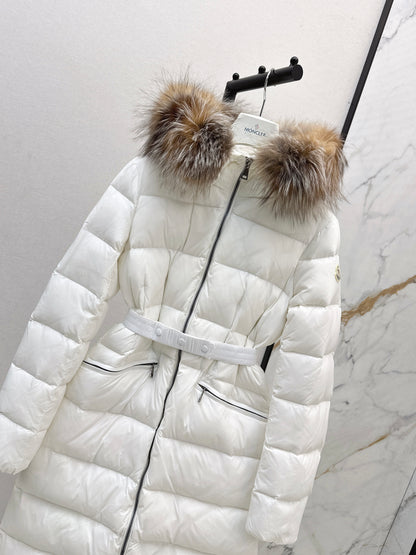 Mon 25 Raccoon fur collar hooded long down jacket（WHITE/BLACK/KHAKI/GREEN）