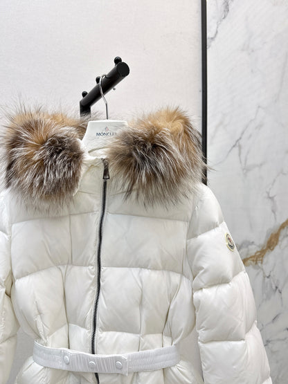 Mon 25 Raccoon fur collar hooded long down jacket（WHITE/BLACK/KHAKI/GREEN）