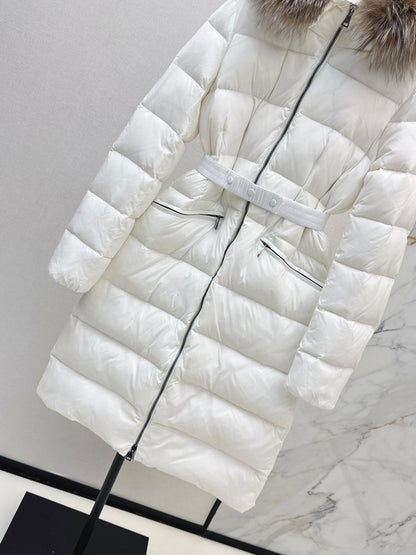 Mon 25 Raccoon fur collar hooded long down jacket（WHITE/BLACK/KHAKI/GREEN）