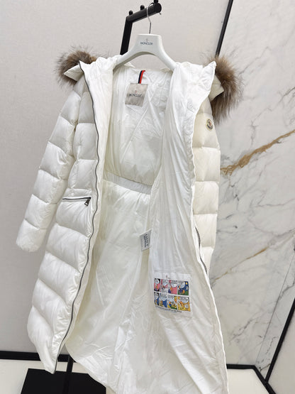 Mon 25 Raccoon fur collar hooded long down jacket（WHITE/BLACK/KHAKI/GREEN）