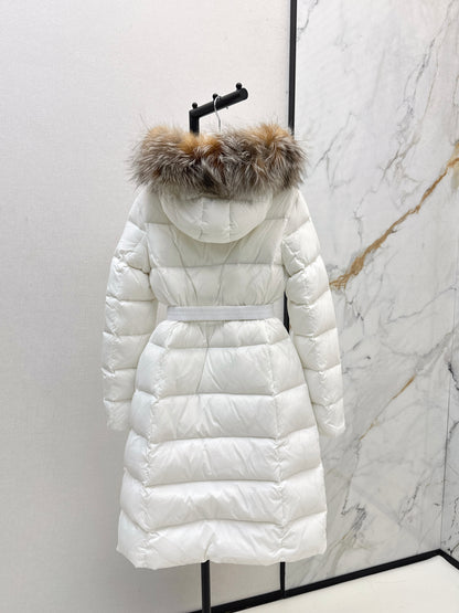 Mon 25 Raccoon fur collar hooded long down jacket（WHITE/BLACK/KHAKI/GREEN）