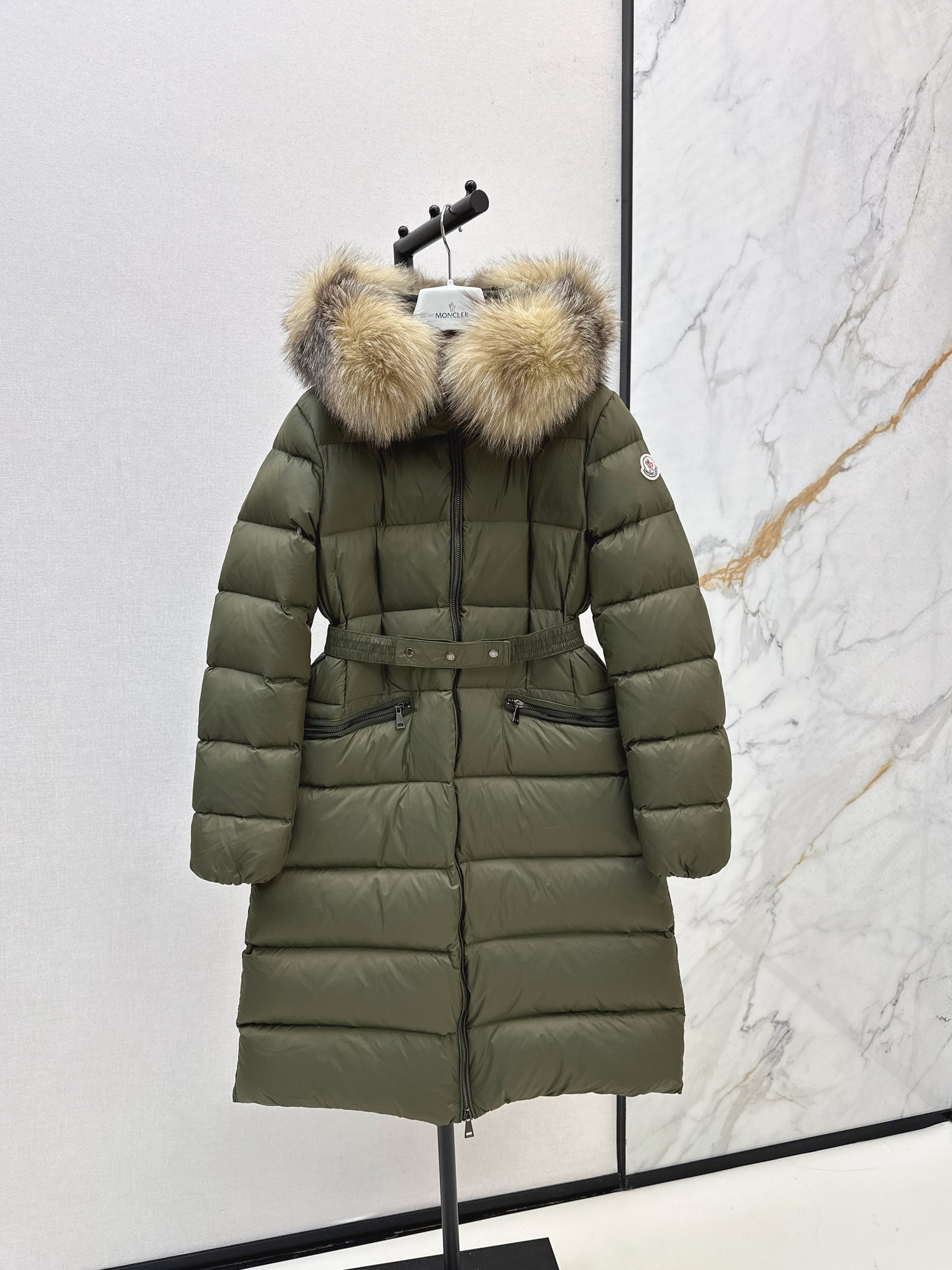 Mon 25 Raccoon fur collar hooded long down jacket（WHITE/BLACK/KHAKI/GREEN）