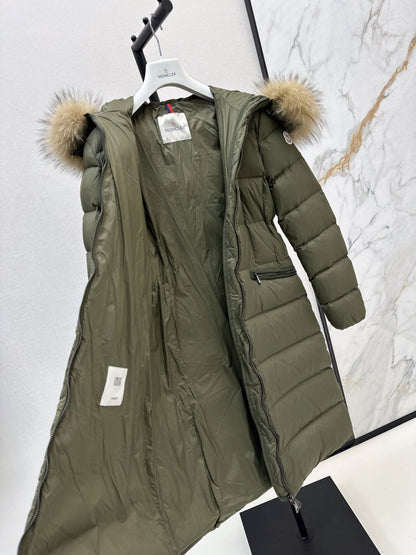 Mon 25 Raccoon fur collar hooded long down jacket（WHITE/BLACK/KHAKI/GREEN）