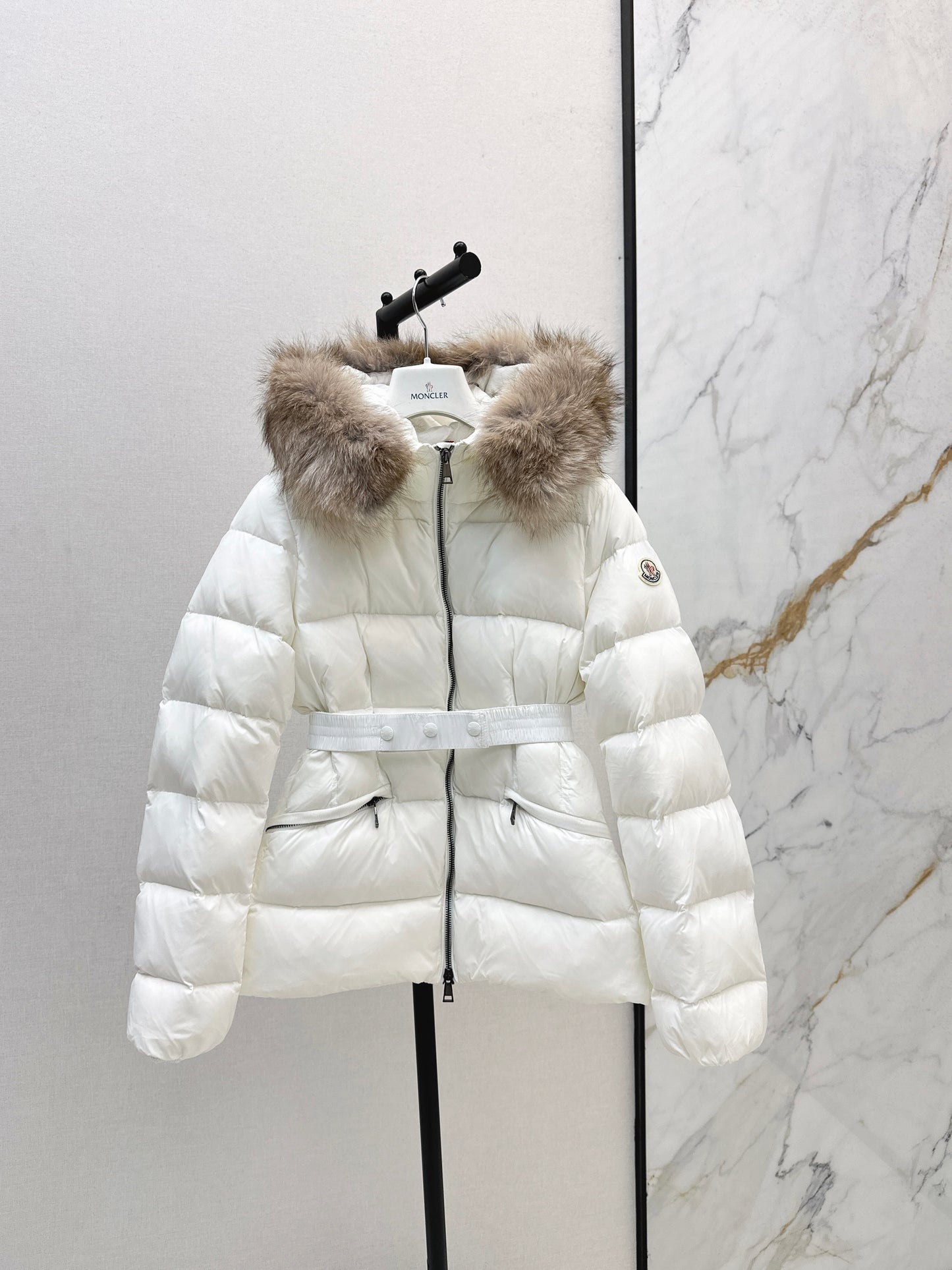 Mon 25 Hooded short down jacket（WHITE/BLACK/KHAKI/GREEN）