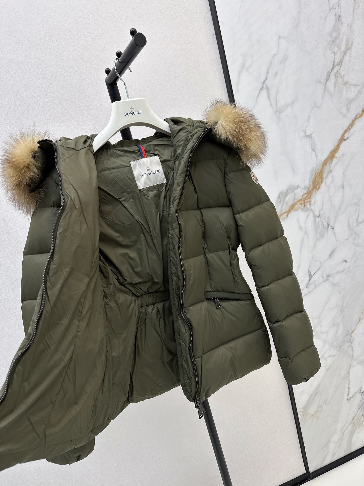 Mon 25 Hooded short down jacket（WHITE/BLACK/KHAKI/GREEN）