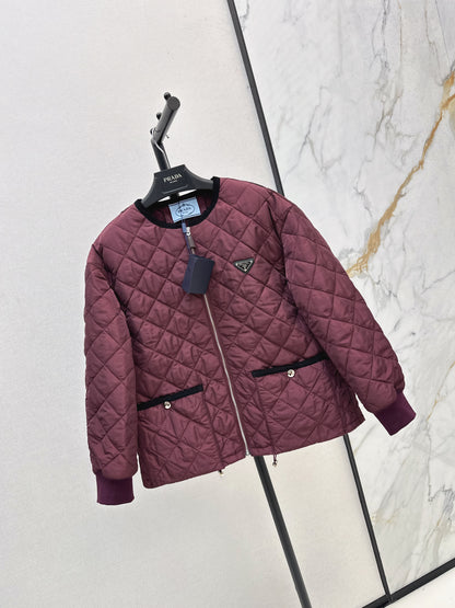Pr 25fw New Arrival Diamond Quilted Round Neck Jacket(BLACK/KHAKI/Claret)
