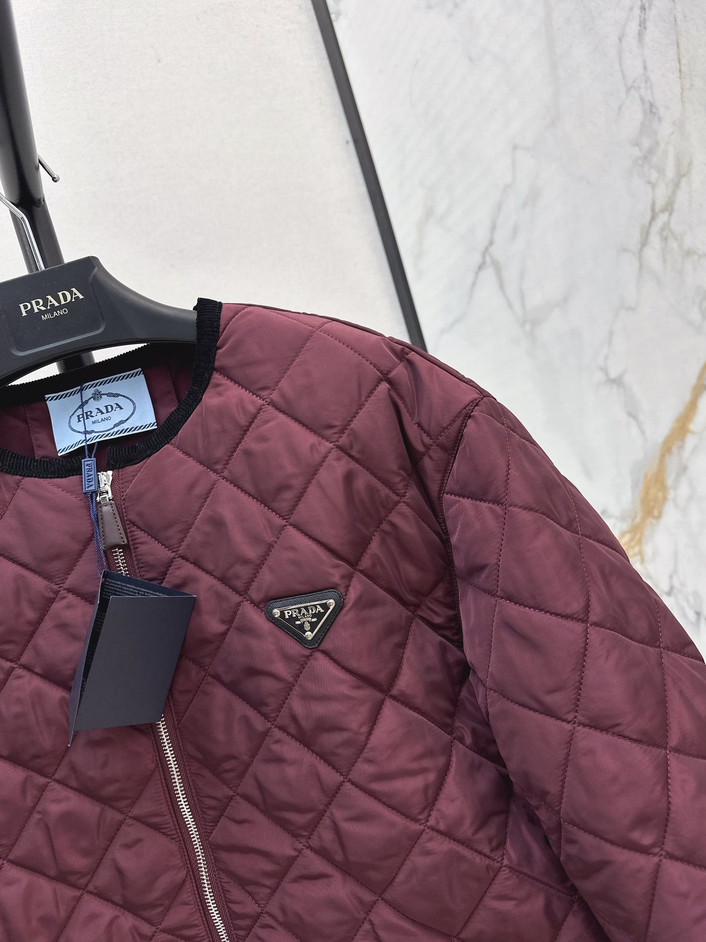 Pr 25fw New Arrival Diamond Quilted Round Neck Jacket(BLACK/KHAKI/Claret)