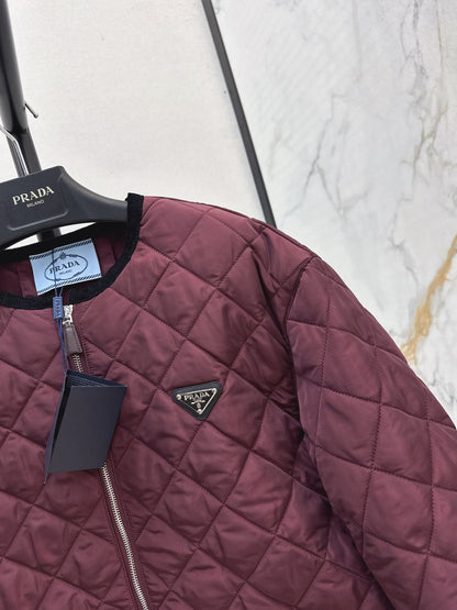 Pr 25fw New Arrival Diamond Quilted Round Neck Jacket(BLACK/KHAKI/Claret)