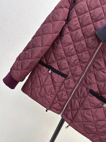 Pr 25fw New Arrival Diamond Quilted Round Neck Jacket(BLACK/KHAKI/Claret)