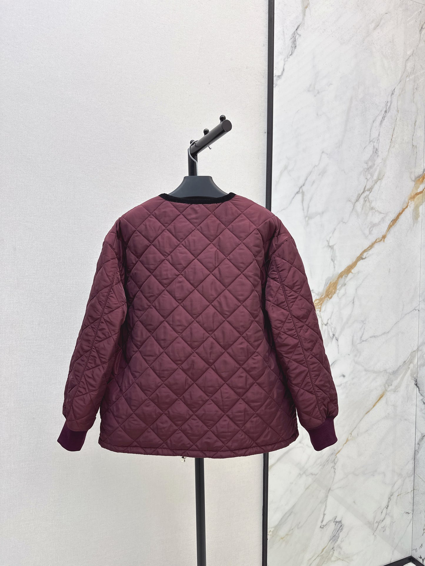 Pr 25fw New Arrival Diamond Quilted Round Neck Jacket(BLACK/KHAKI/Claret)