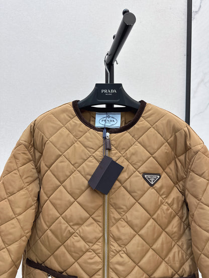 Pr 25fw New Arrival Diamond Quilted Round Neck Jacket(BLACK/KHAKI/Claret)
