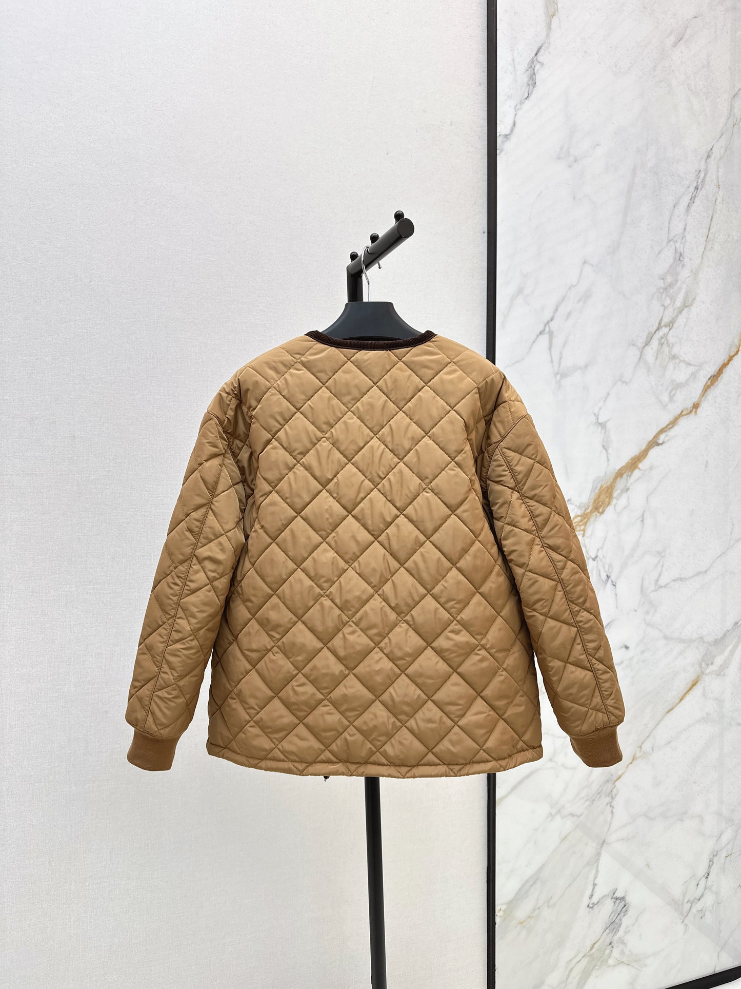 Pr 25fw New Arrival Diamond Quilted Round Neck Jacket(BLACK/KHAKI/Claret)