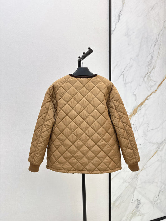 Pr 25fw New Arrival Diamond Quilted Round Neck Jacket(BLACK/KHAKI/Claret)