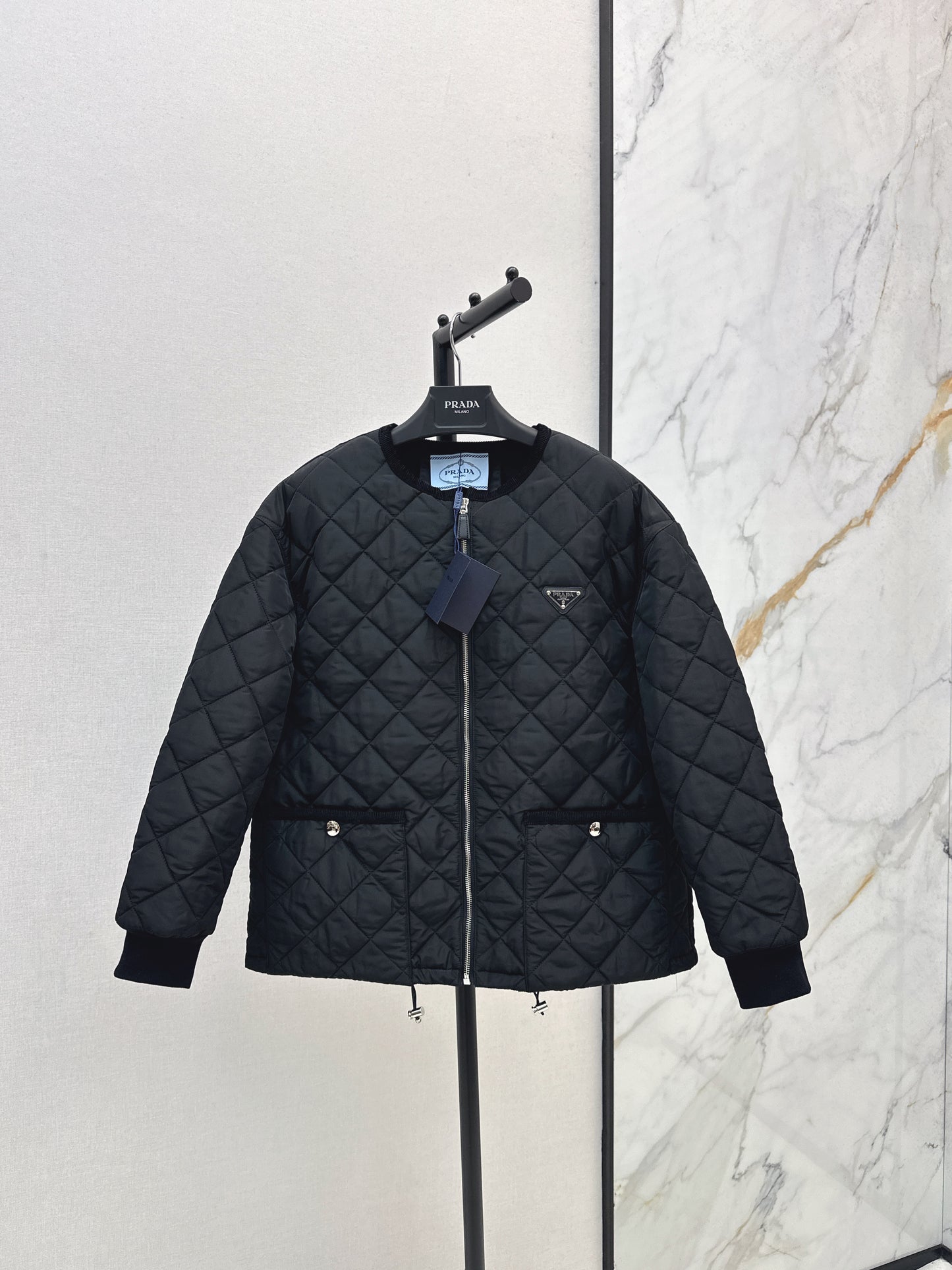 Pr 25fw New Arrival Diamond Quilted Round Neck Jacket(BLACK/KHAKI/Claret)