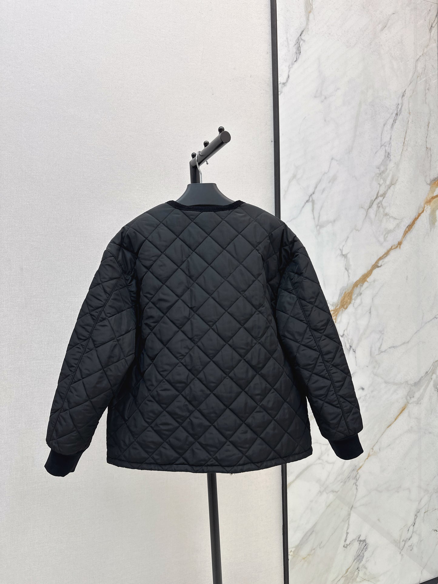 Pr 25fw New Arrival Diamond Quilted Round Neck Jacket(BLACK/KHAKI/Claret)
