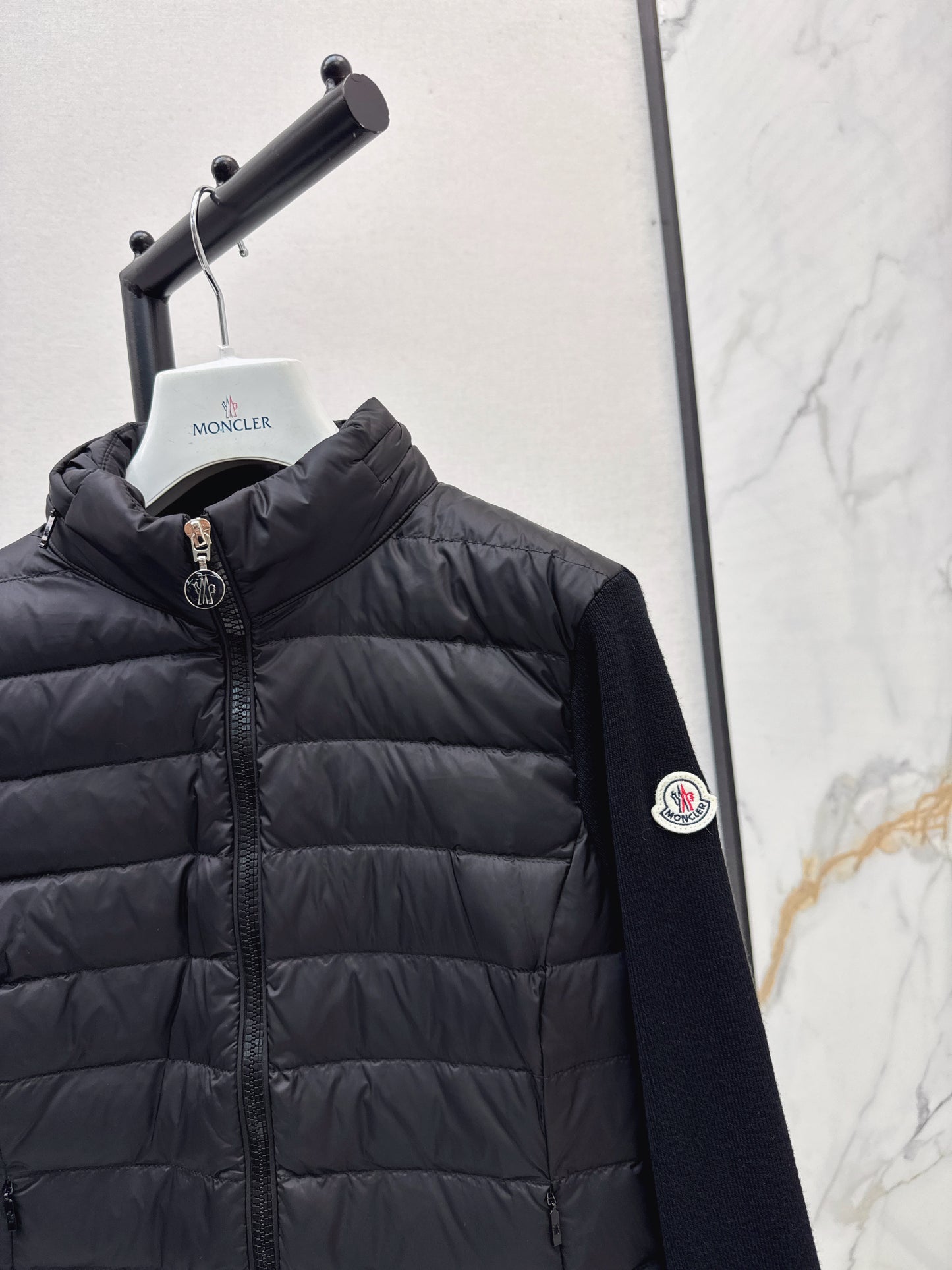 Mon 25fw New patchwork knitted down jacket（WHITE/PINK/BLACK）