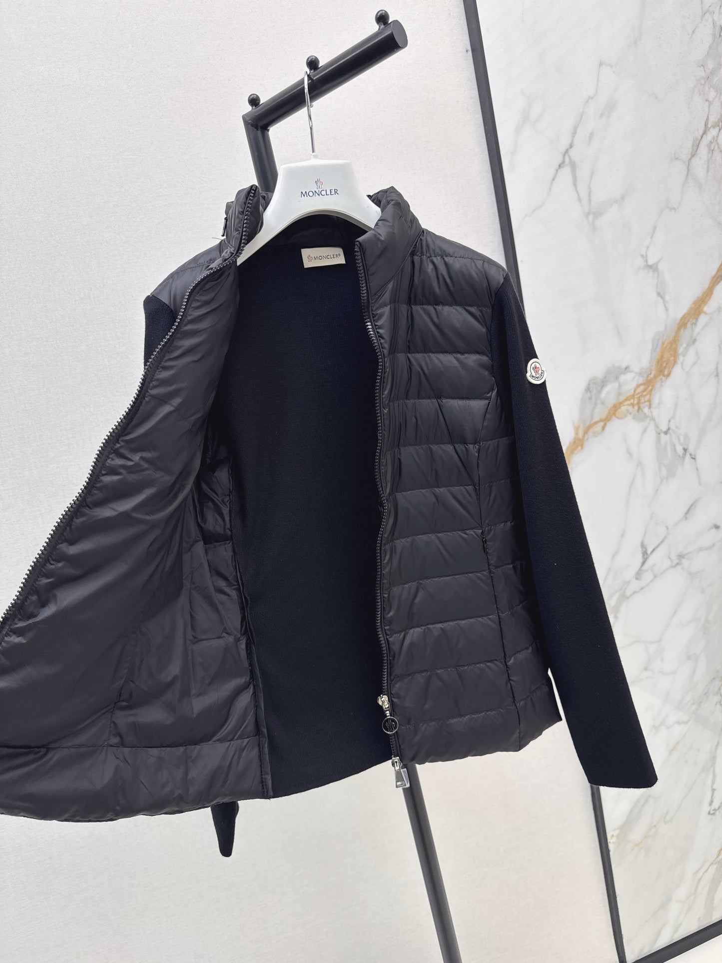 Mon 25fw New patchwork knitted down jacket（WHITE/PINK/BLACK）