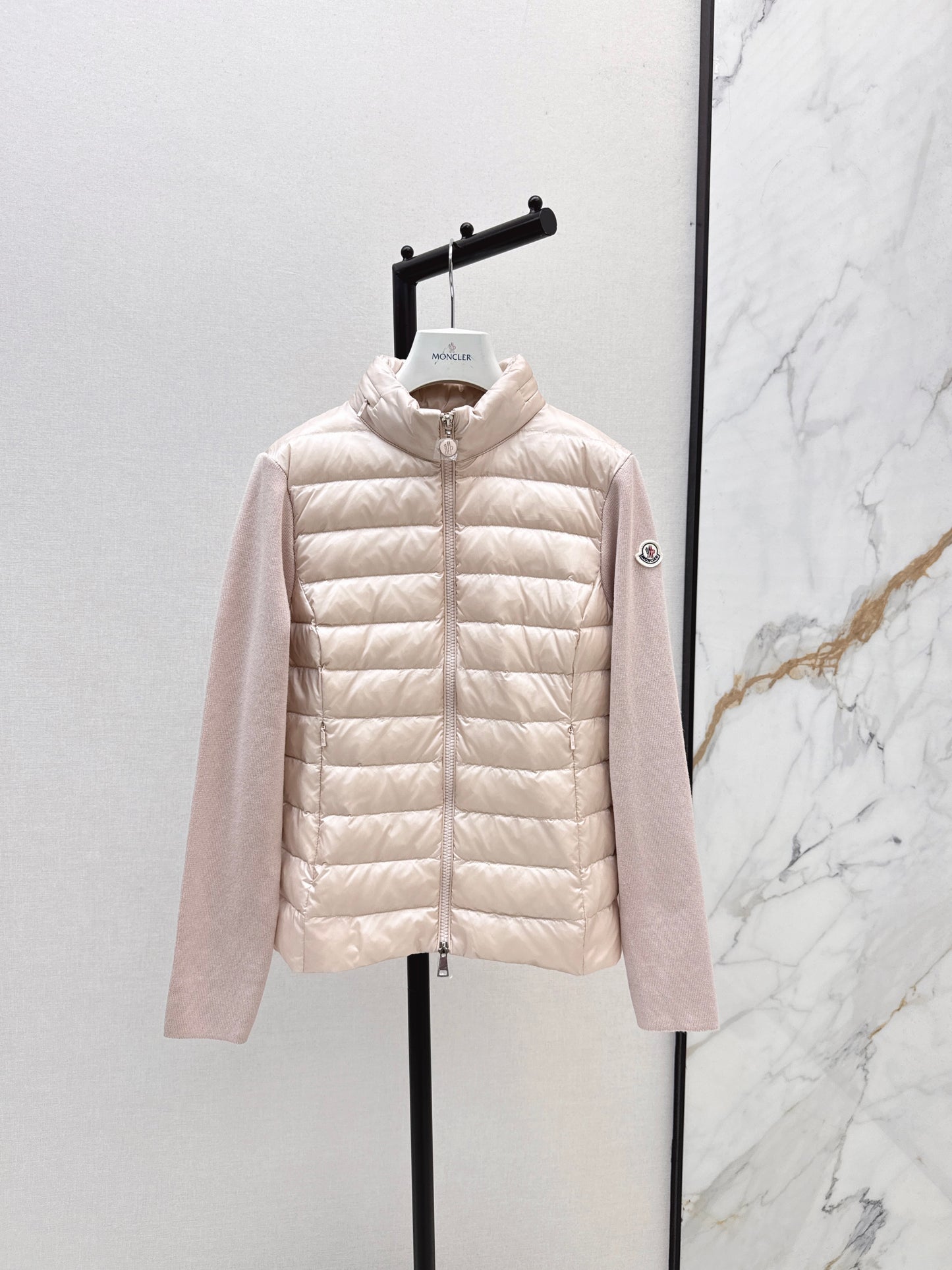 Mon 25fw New patchwork knitted down jacket（WHITE/PINK/BLACK）