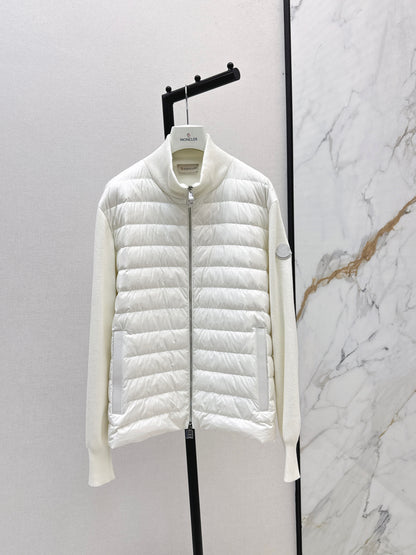 Mon 25fw New Knitted Small Stand Collar Knitted Down Jacket（WHITE/BLACK）