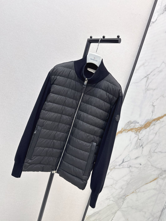 Mon 25fw New Knitted Small Stand Collar Knitted Down Jacket（WHITE/BLACK）