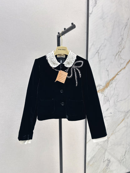 Mi 25 Round lapel velvet jacket
