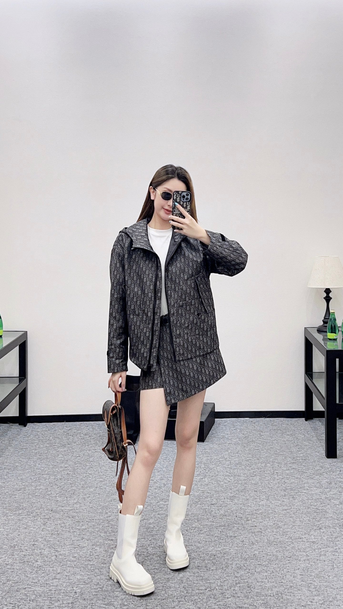 Di 25 Hooded jacquard jacket+skirt and pants set