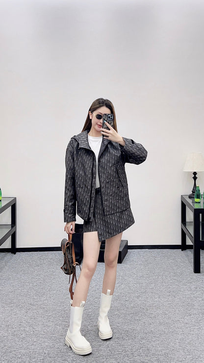 Di 25 Hooded jacquard jacket+skirt and pants set