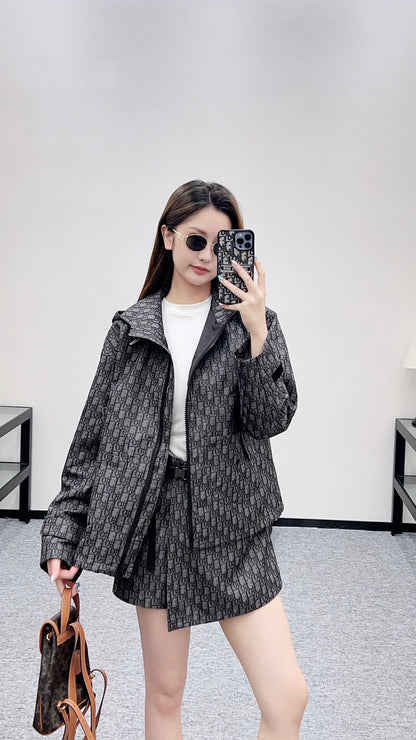 Di 25 Hooded jacquard jacket+skirt and pants set