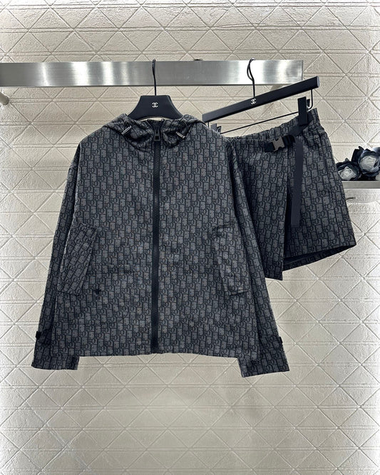 Di 25 Hooded jacquard jacket+skirt and pants set