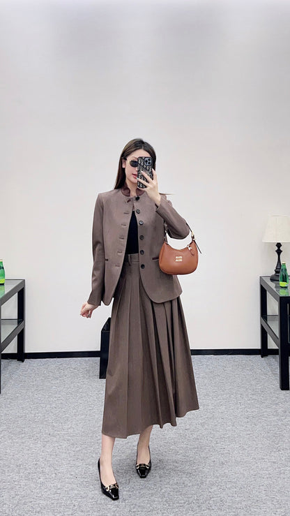 Di 25 Suit jacket+mid length pleated skirt set