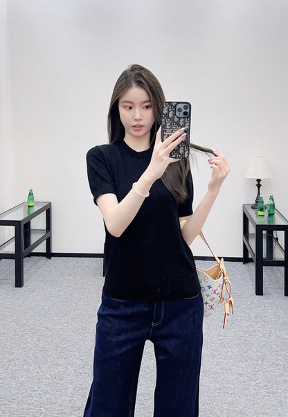 L 25 Hollow logo wool knitted short sleeved shirt