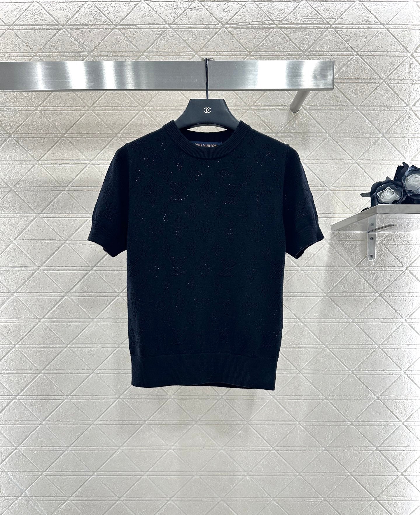 L 25 Hollow logo wool knitted short sleeved shirt