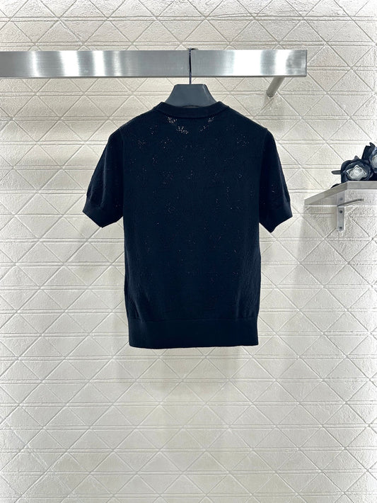 L 25 Hollow logo wool knitted short sleeved shirt