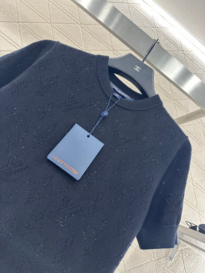 L 25 Hollow logo wool knitted short sleeved shirt