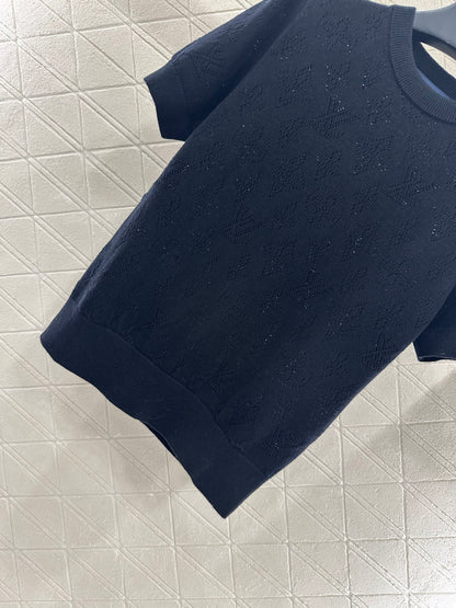 L 25 Hollow logo wool knitted short sleeved shirt