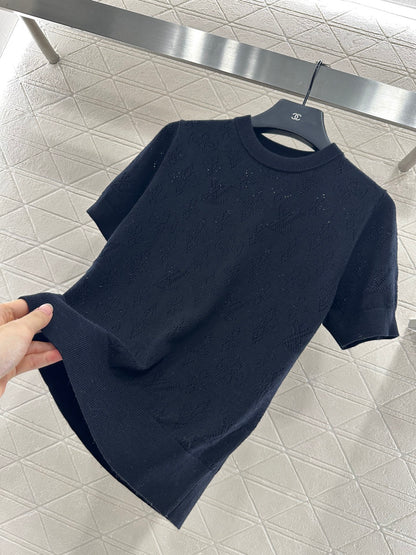 L 25 Hollow logo wool knitted short sleeved shirt