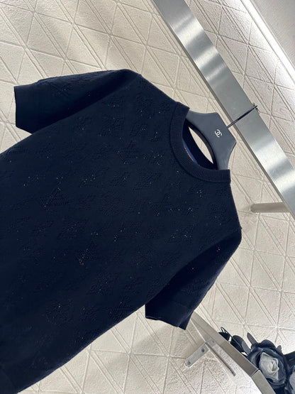 L 25 Hollow logo wool knitted short sleeved shirt