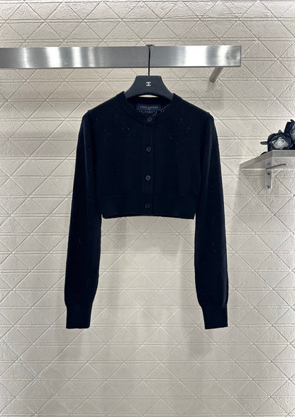 L 25 Hollow logo wool knitted short cardigan