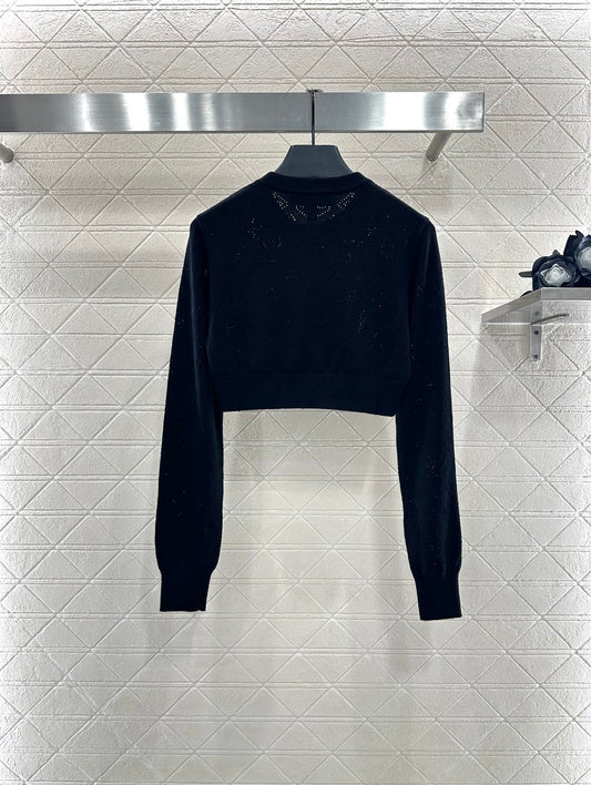 L 25 Hollow logo wool knitted short cardigan