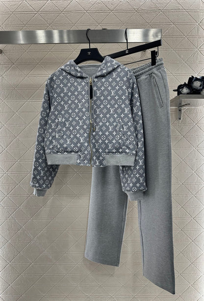 L 25 Double sided hooded jacket+pants set(BLKAC/GRAY)