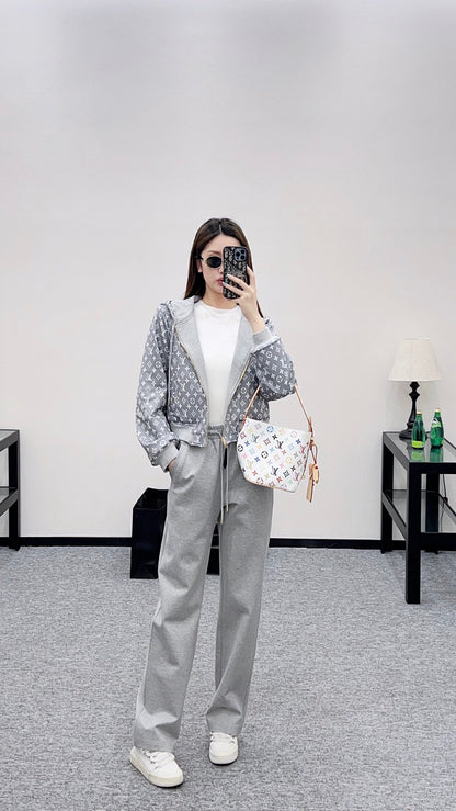 L 25 Double sided hooded jacket+pants set(BLKAC/GRAY)