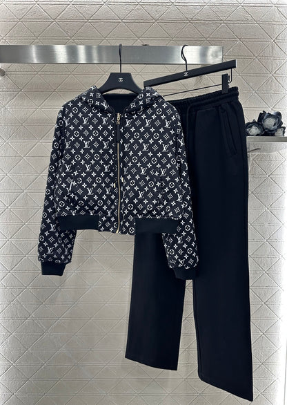 L 25 Double sided hooded jacket+pants set(BLKAC/GRAY)