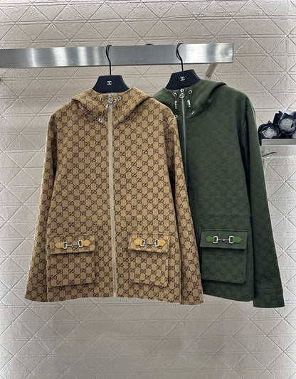 Gu 25 Collar hooded drawstring jacquard jacket