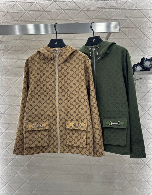 Gu 25 Collar hooded drawstring jacquard jacket