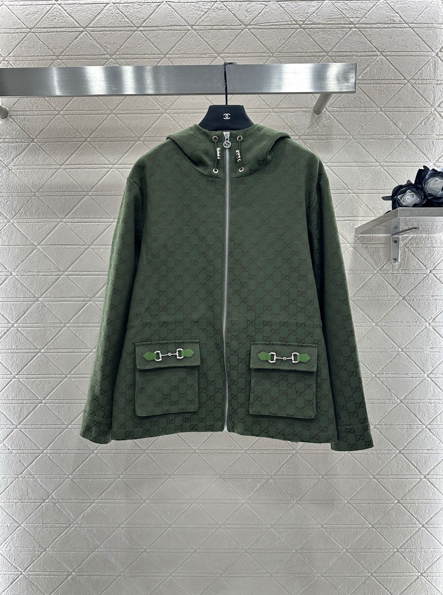 Gu 25 Collar hooded drawstring jacquard jacket