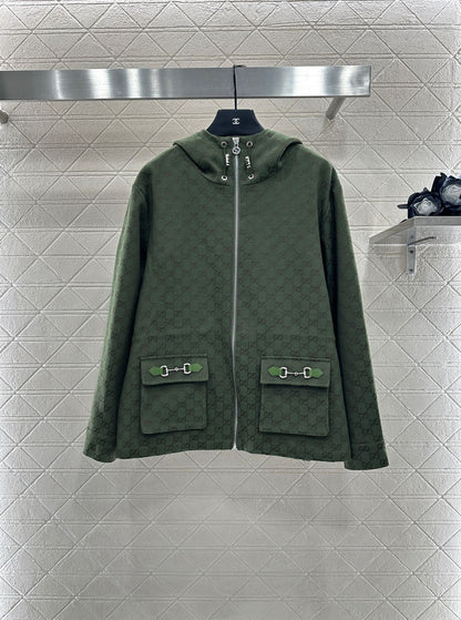 Gu 25 Collar hooded drawstring jacquard jacket
