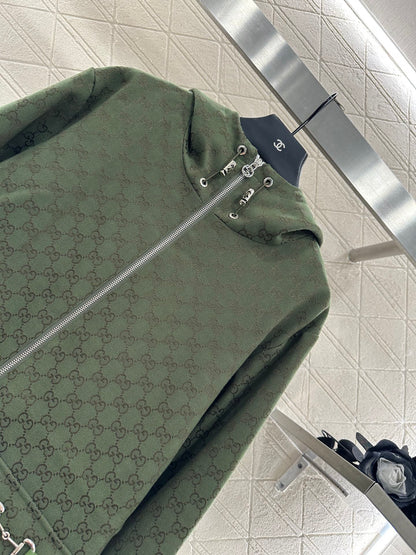 Gu 25 Collar hooded drawstring jacquard jacket